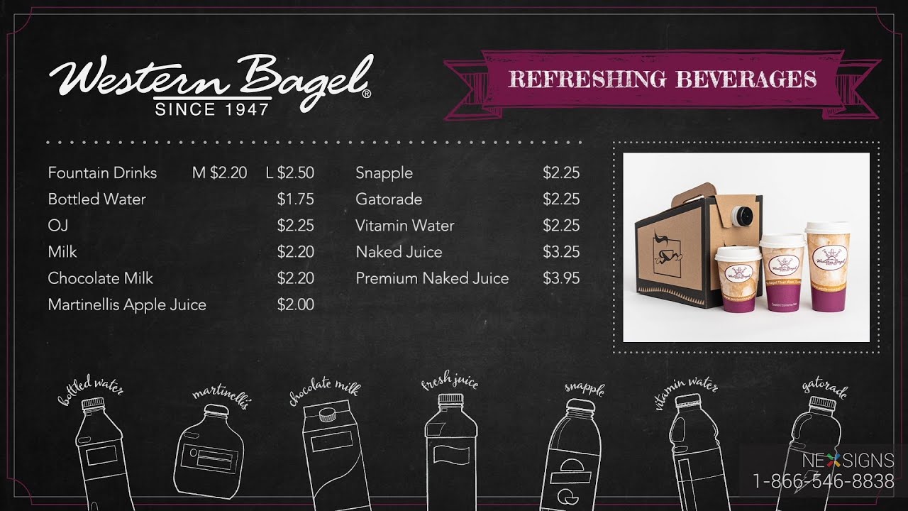 Western Bagel (Beverages) - Digital Menu Board Design - QSR - NexSigns