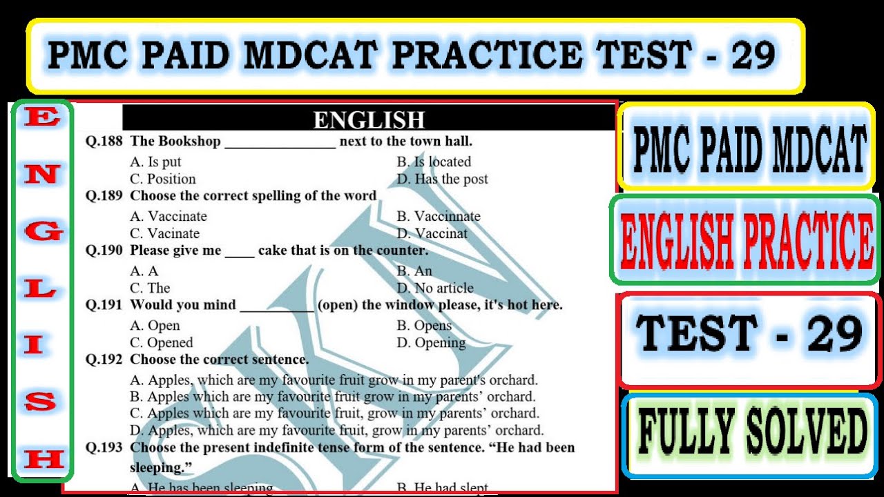PMC Paid MDCAT English Practice Test 29 (2022) SKN English TEST with detailed explanation