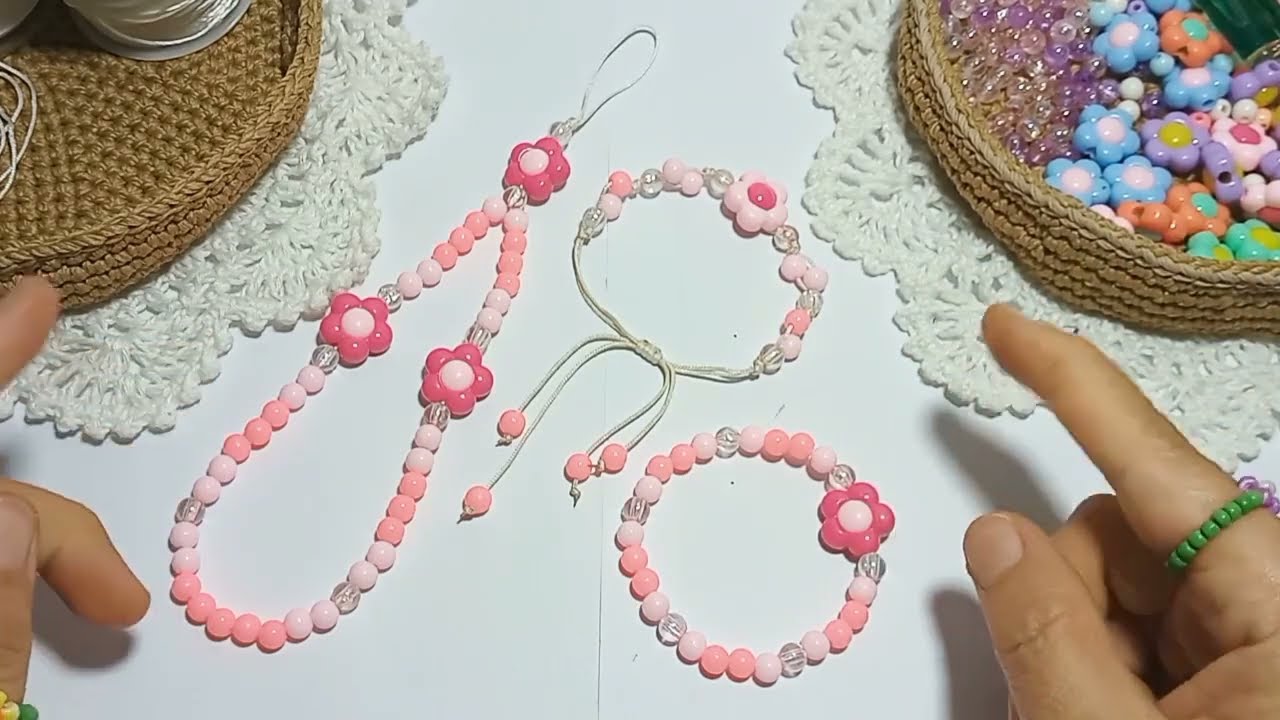 Cara Membuat 1 Set Perhiasan Manik Pink Pastel || DIY Beads Jewelry