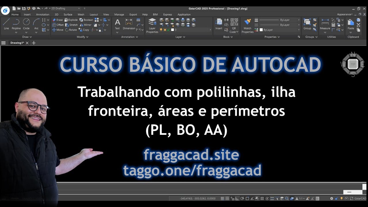 AUTOCAD BÁSICO 051 - Trabalhando com polilinhas, ilha fronteira, áreas e perímetros (PL, BO, AA)
