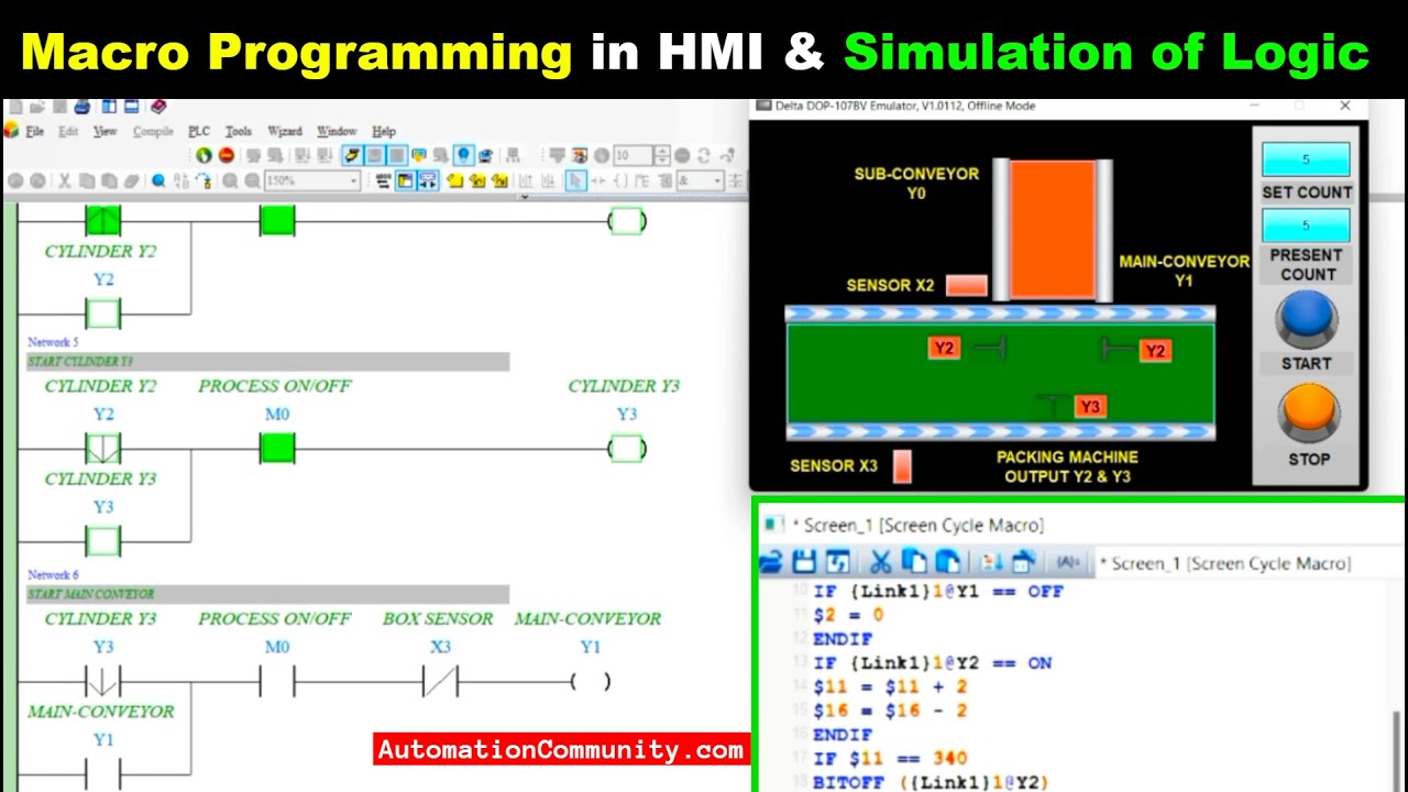 Macro Programming in HMI and Simulation of Pack & Count PLC Ladder Logic
