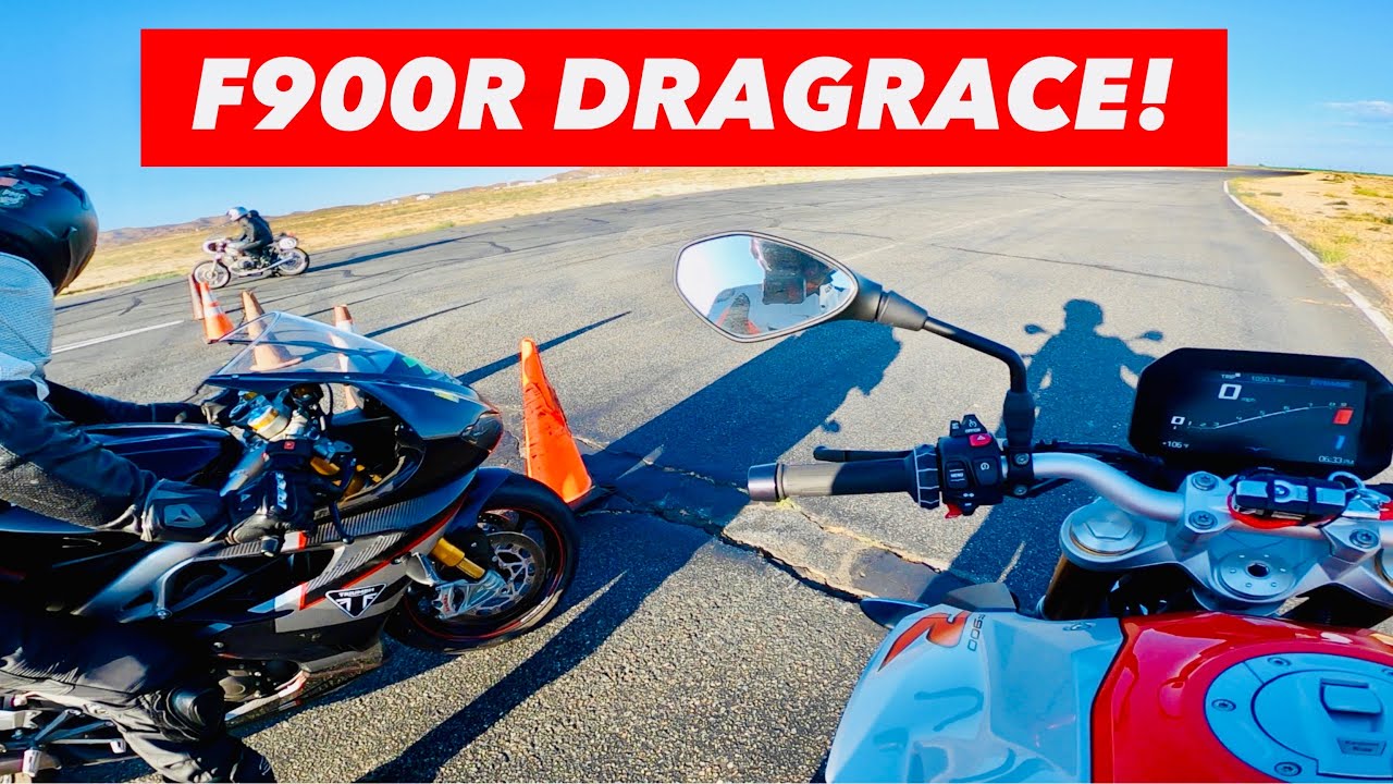 2020 BMW F900R Drag Racing Against R NineT, Triumph 765 Daytona and GSXR 750 SRAD