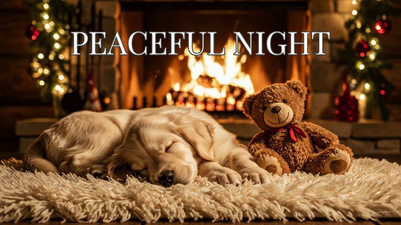 🔴 Peaceful Holiday Rest: Cozy Fireplace Ambience & Puppy Music for Deepest Meditation 🎁✨