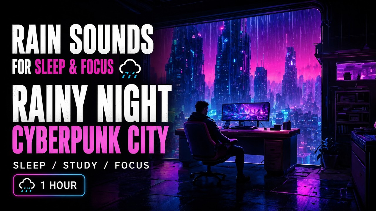 Rainy Night City 🌧️ Man Working by Window | 1 Hour Rain Sounds for Sleep, Focus & Relaxation
