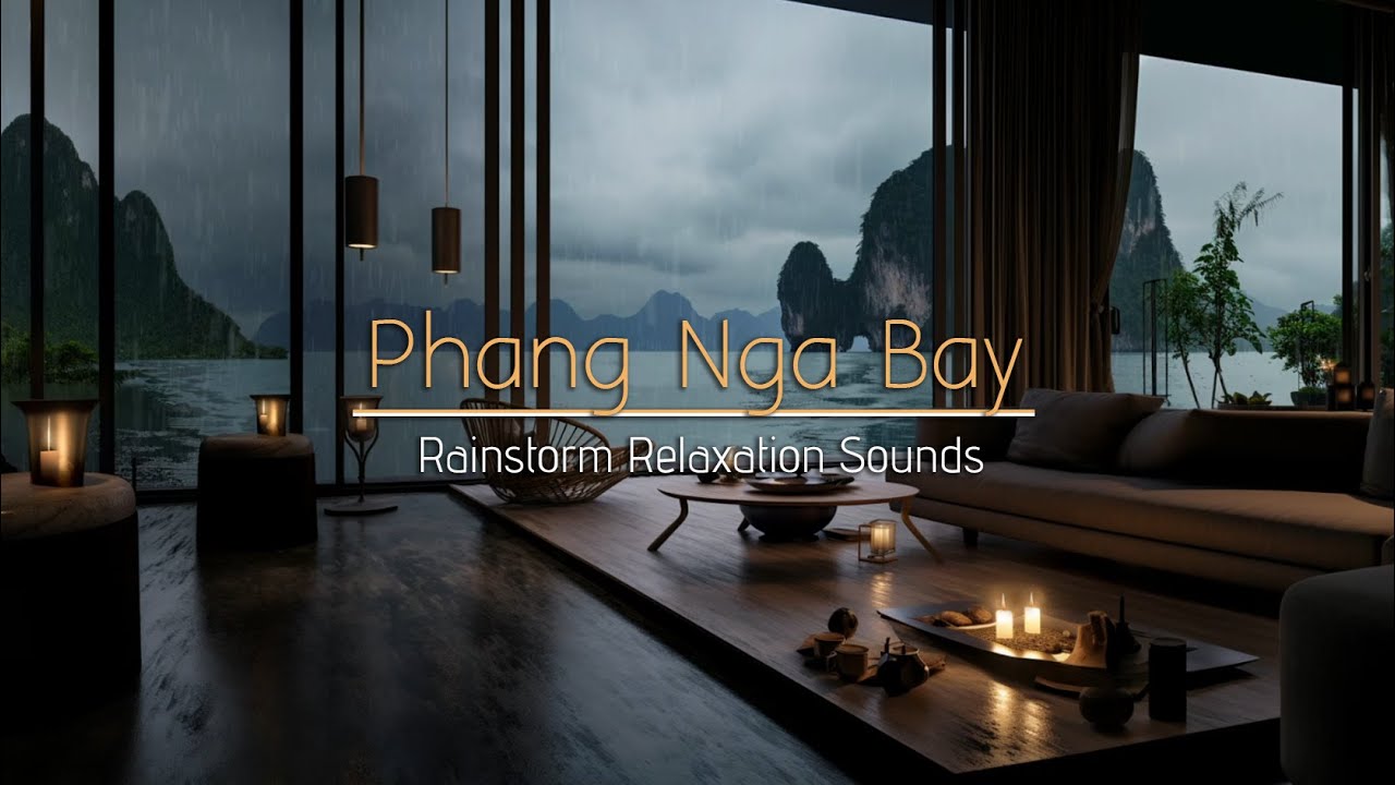 Rainstorm Relaxation Sounds | Modern Oceanfront Living Room | Phang Nga Bay, Thailand