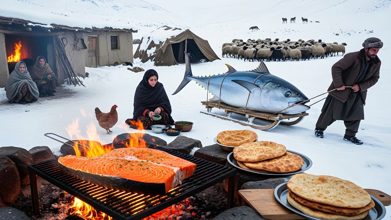 Afghanistan Winter Hunt | Giant Tuna Grilled + Fresh Bread to Stay Alive