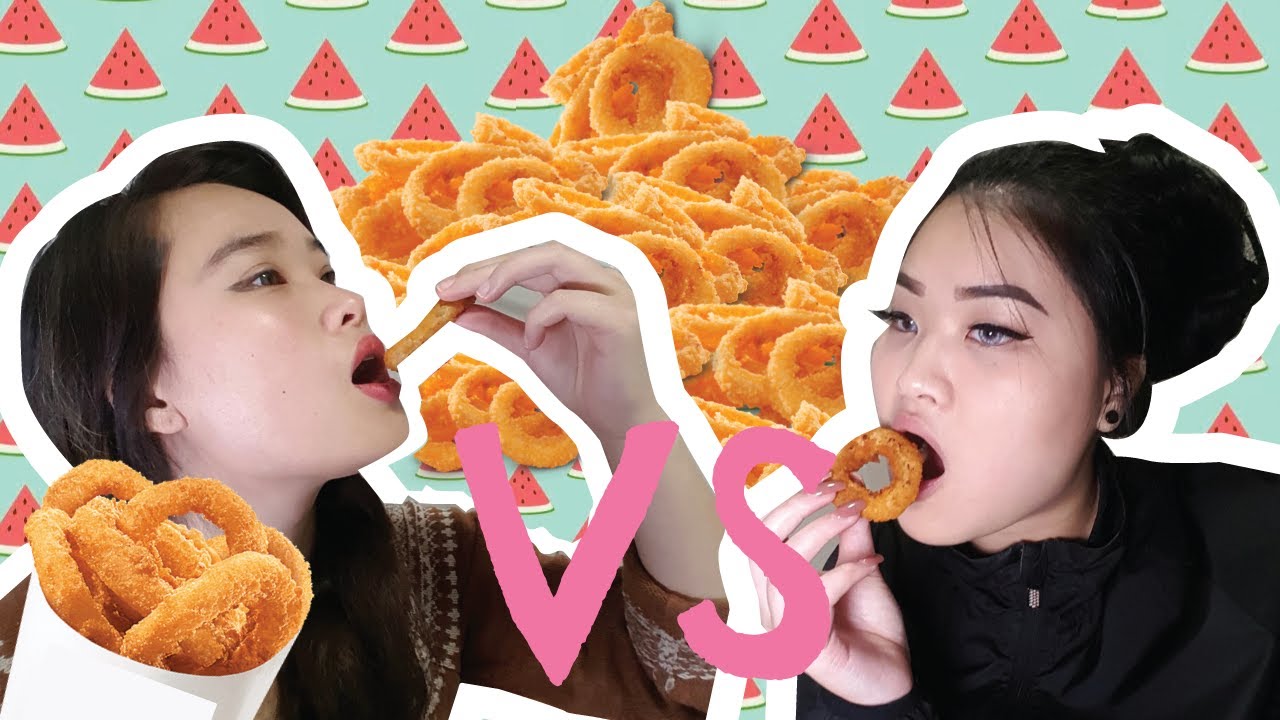 CRISPY ONION RINGS CHALLENGE RACE | MUKBANG
