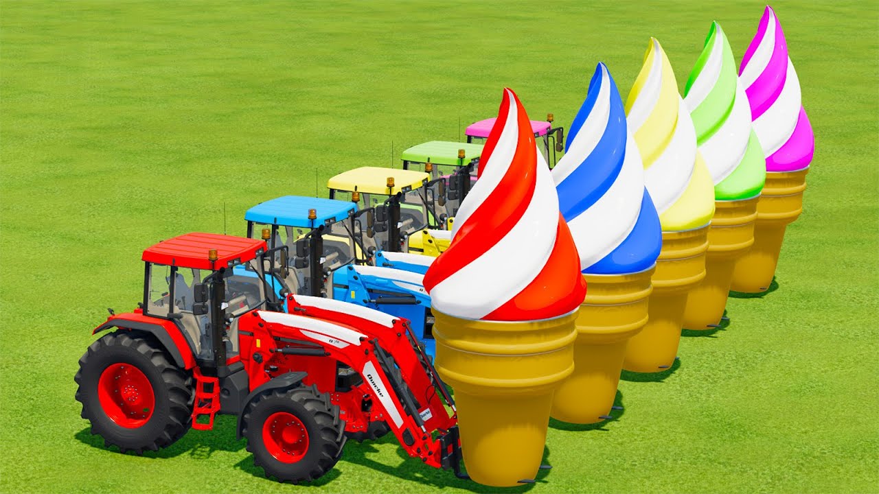 LOAD & TRANSPORT GIANT ICE CREAM WITH JOHN DERRE TRACTORS -   Farming Simulator 22