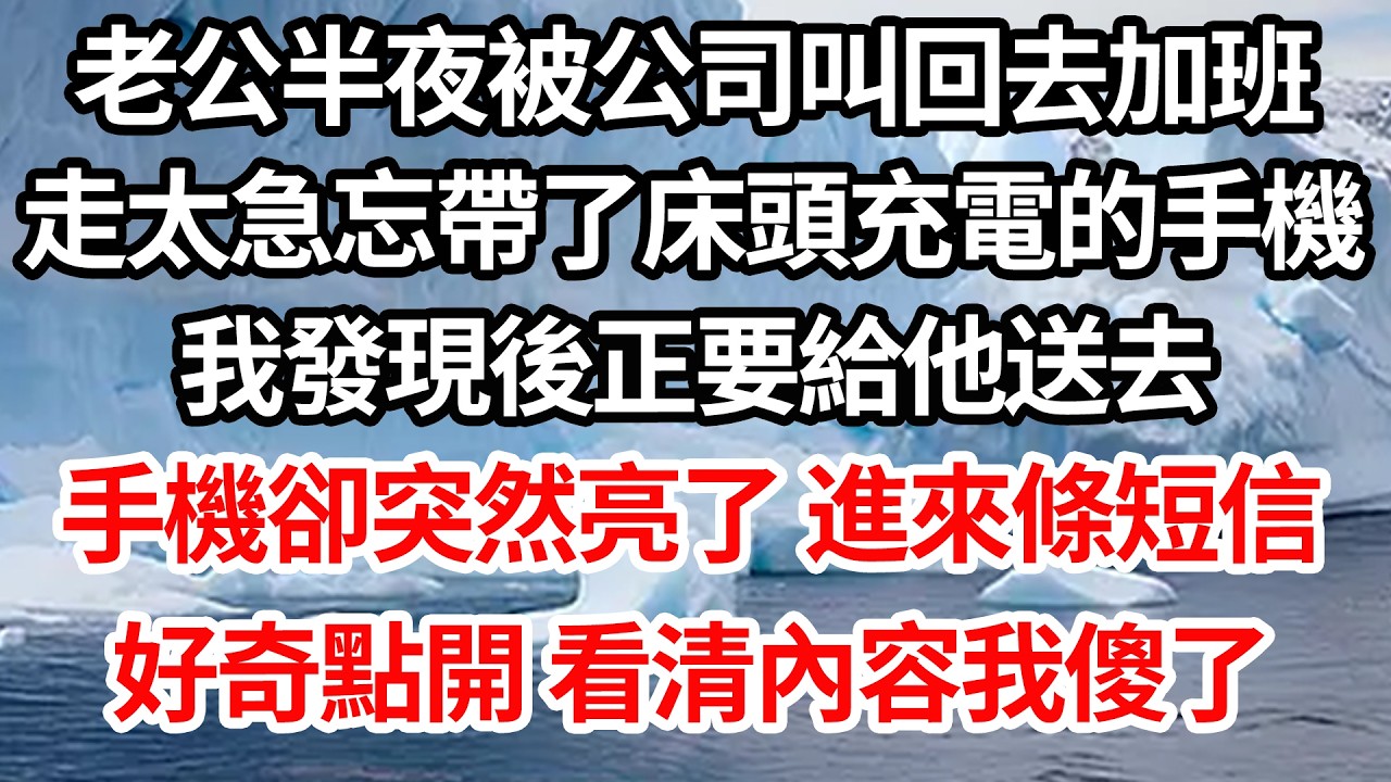 老公半夜被公司叫回去加班，走太急忘帶了床頭充電的手機，我發現後正要給他送去，手機卻突然亮了進來條短信，好奇點開 看清內容我傻了【倫理】【都市】