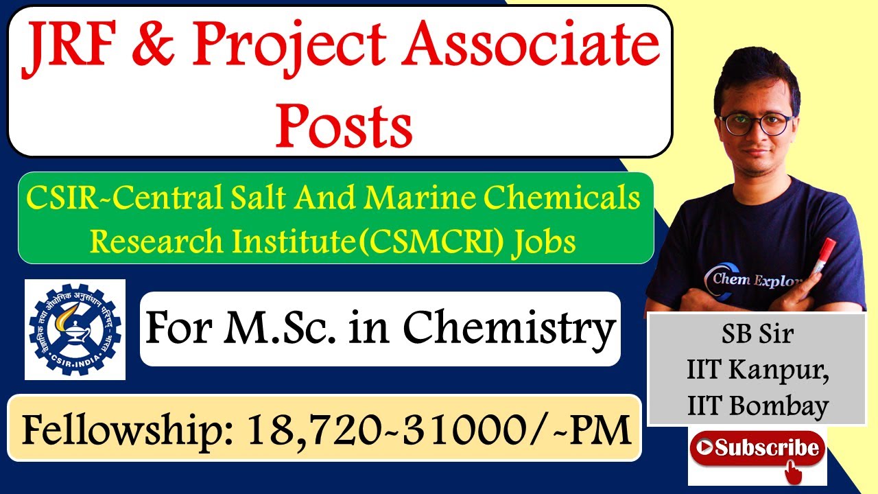 CSIR-CSMCRI Jobs 2021|| JRF, Project Associate Posts|| M.Sc. Chemistry Jobs || Rs. 31000/- pm + HRA