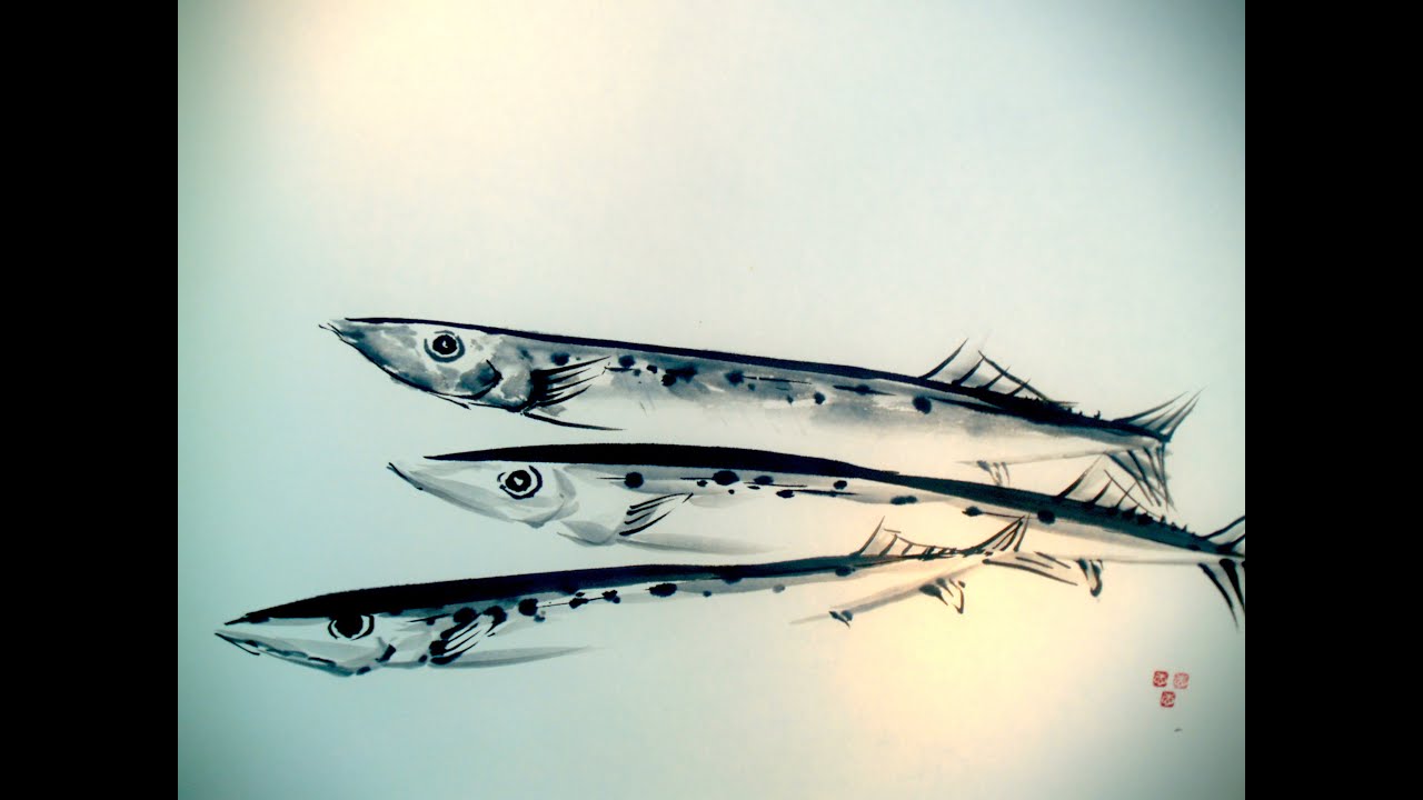 Saury Fish Sumi-e - さんま 水墨画の描き方