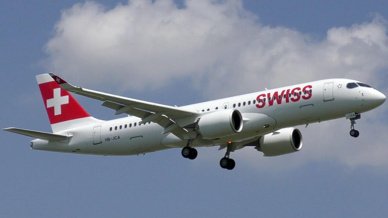 BRAND-NEW SWISS Bombardier CS300 [HB-JCA] landing at Zurich Airport