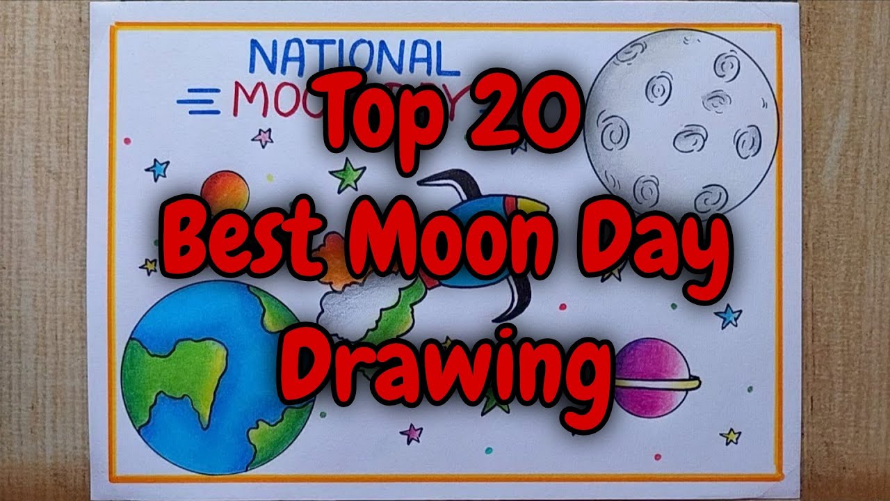 National Moon Day Drawing Easy / Chandra Dinam Poster Drawing / Moon Day Drawing / Lunar Day Drawing