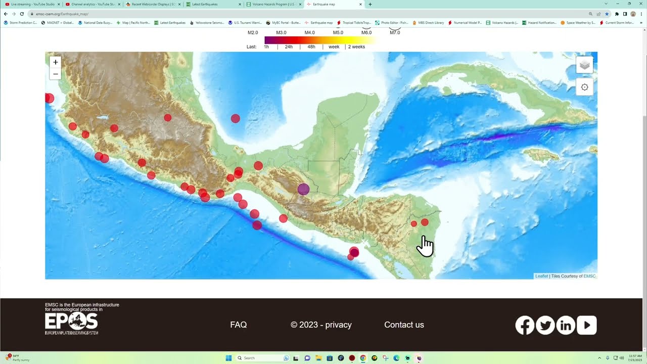 Middle America Trench EQ activity. New active sunspot region coming into view. Sunday. 7/23/2023