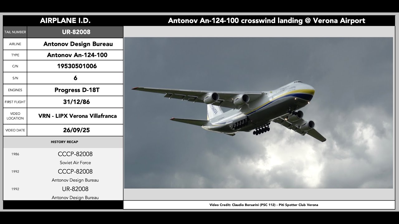 Antonov An-124-100 UR-82008 crosswind landing @ Verona Airport - 26.09.2025