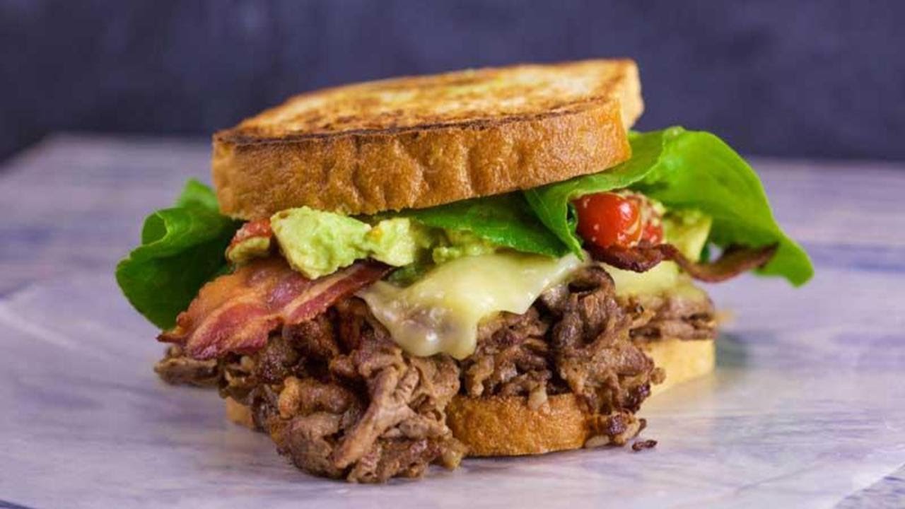 Shaved Beef 'n Bacon Clubs with Pepper Jack and Guac
