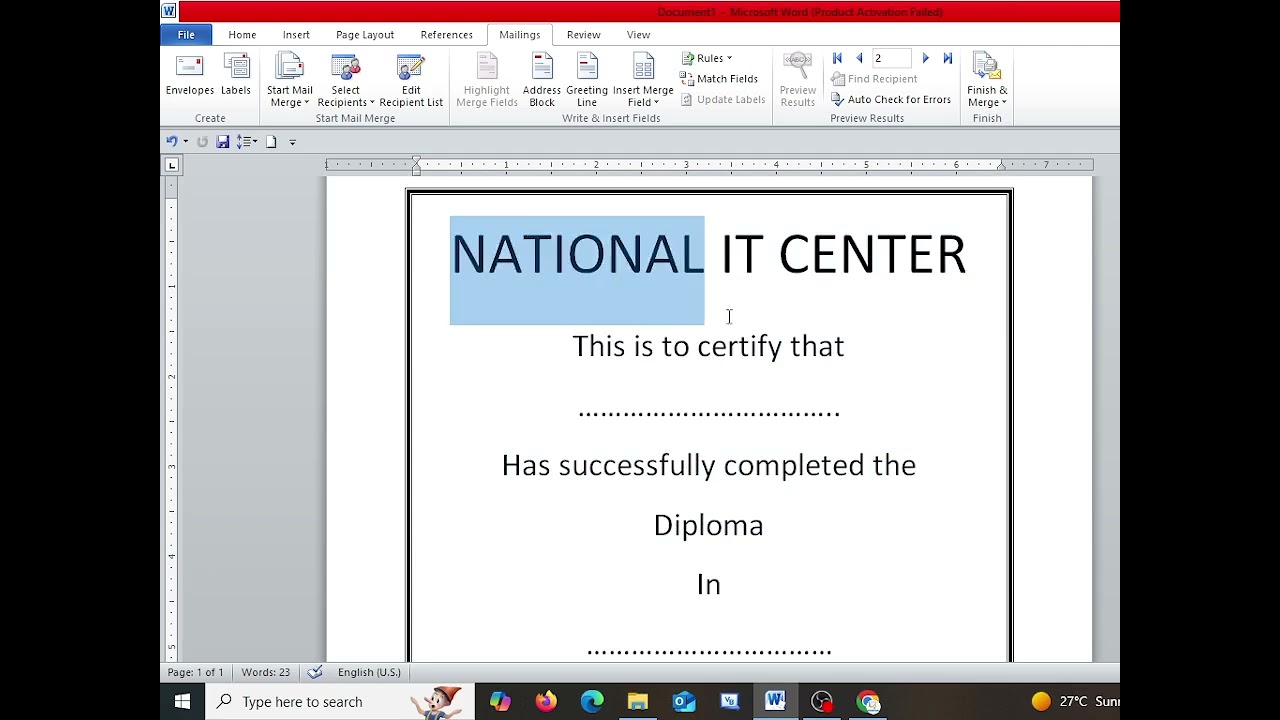Microsoft Word Mail Merge Option with Practical Paper