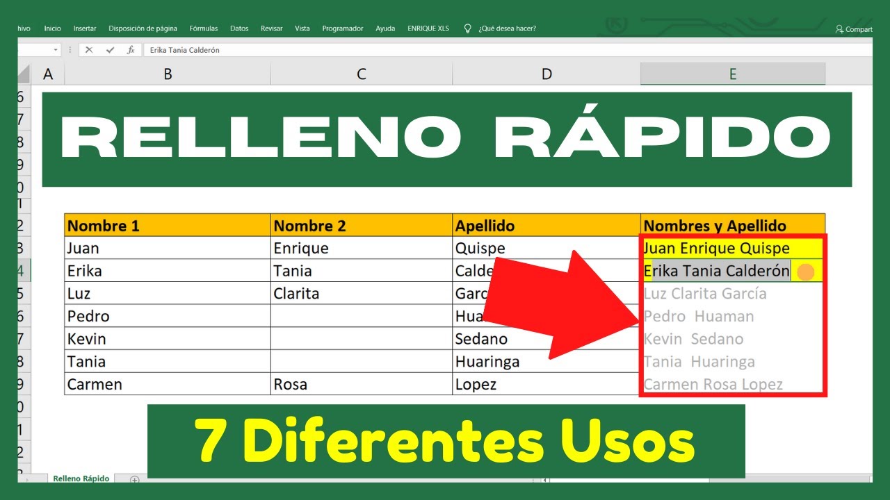 como funciona el RELLENO RAPIDO en Excel