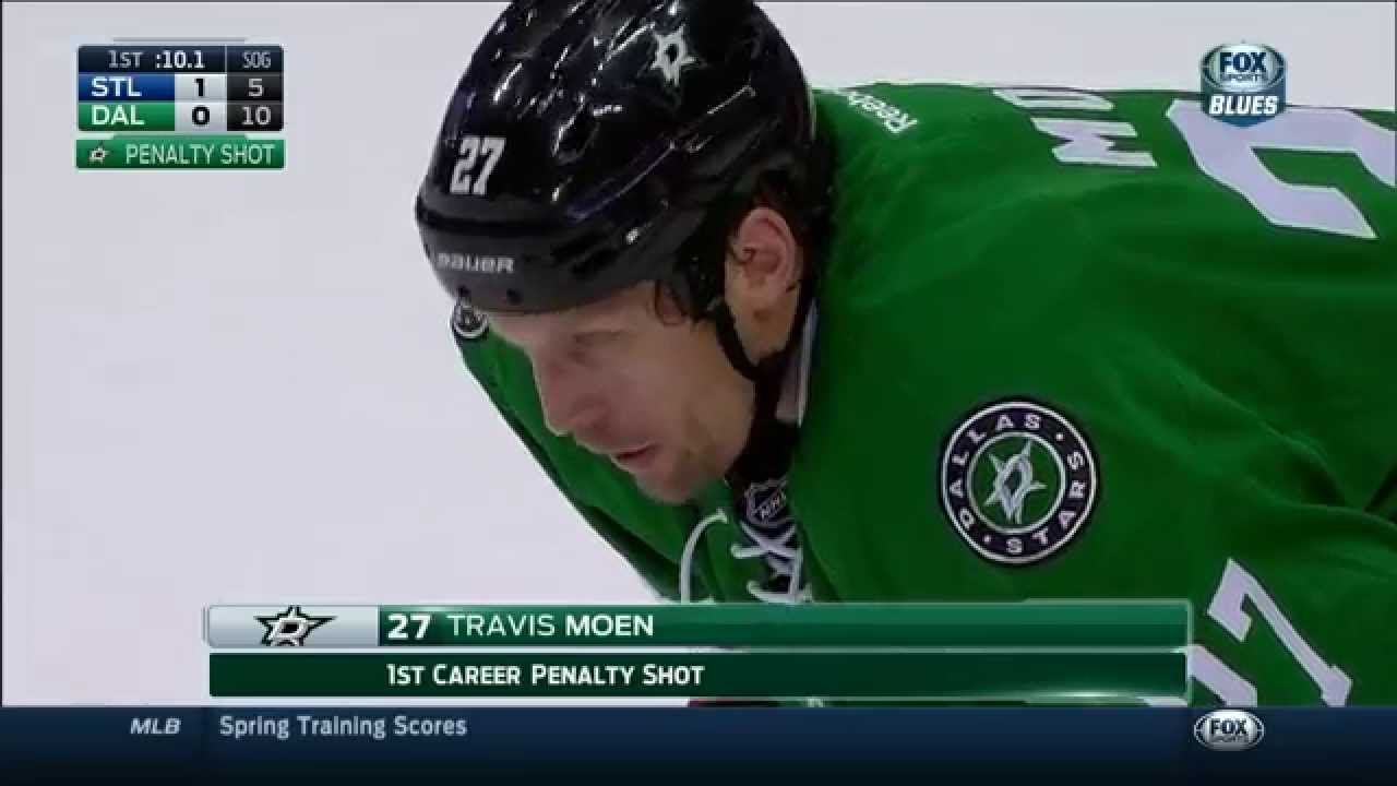 Travis Moen penalty shot goal 1-1. St. Louis Blues vs Dallas Stars April 3 2015 NHL