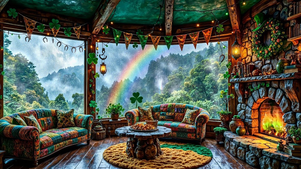 🍯 Lamberton's Cottage | Cozy Irish Forest Retreat with Fireplace 🔥 | Calming Music & Rain Ambience