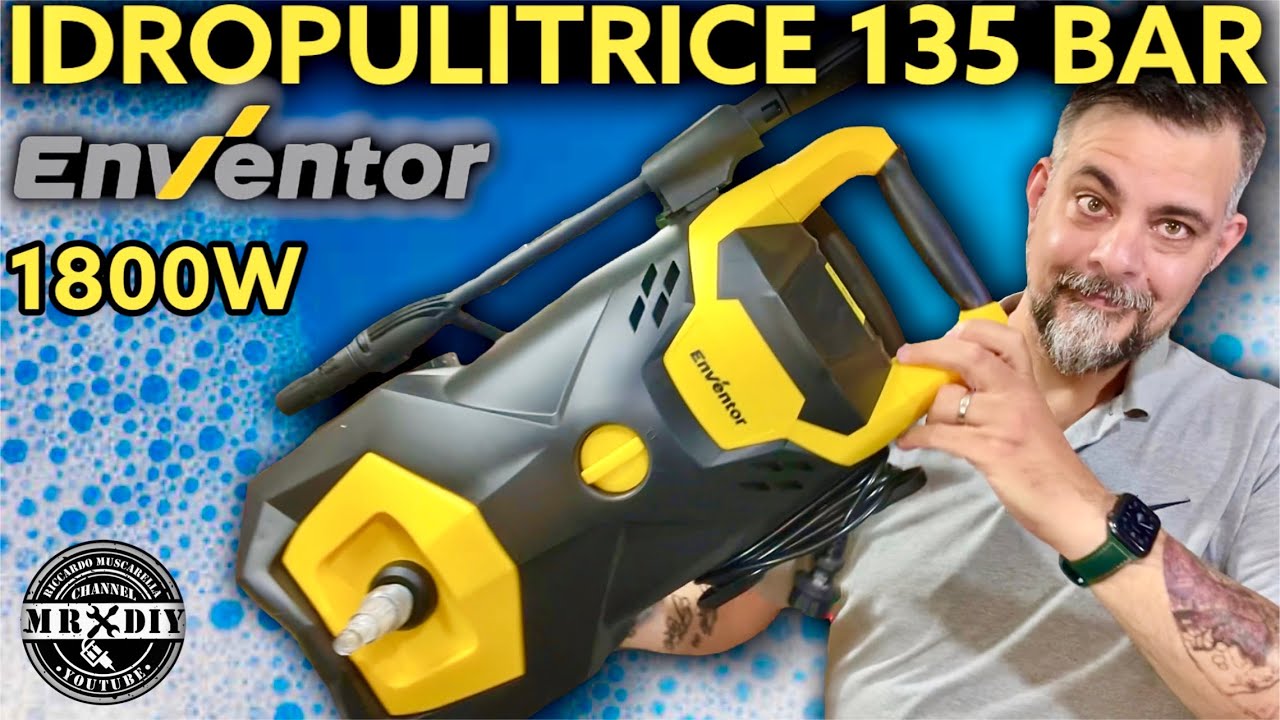 Idropulitrice ad alta pressione per lavare auto e moto. Enventor da 135 bar, 1800W, 480 L/h. Muschio