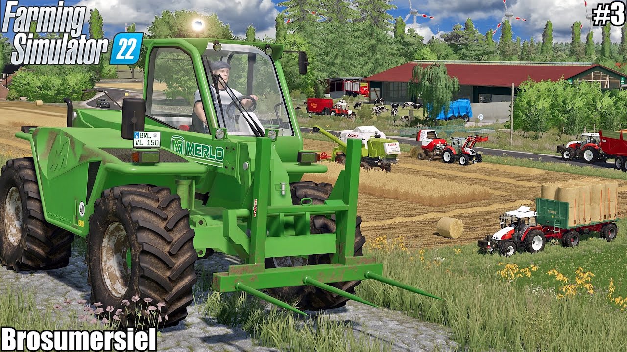 BROSUMERSIEL! HARVESTING WHEAT & BALING STRAW, FEEDING ANIMALS│BROSUMERSIEL 22│FS22│3