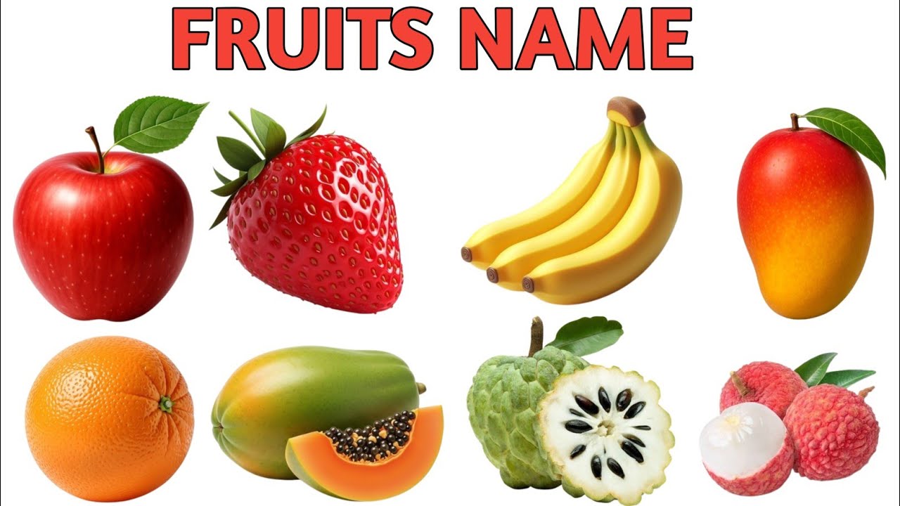 बच्चों के लिए 20 फलों के नाम | 20 Fruit Name English to Hindi | Nursery LKG UKG Learning Video