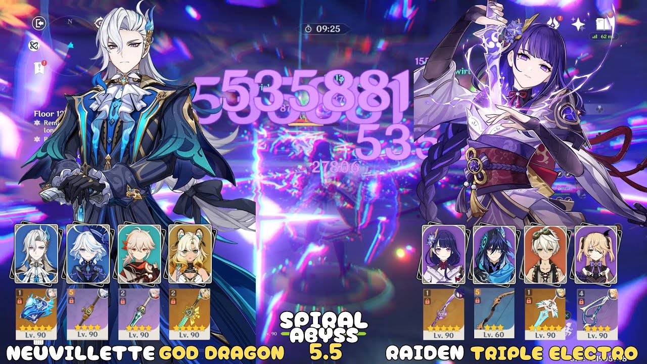 NEW 5.5 C3 Neuvillette God Dragon Carry & C2 Raiden Triple Electro/ Floor 12 - 9⭐ / Genshin Impact