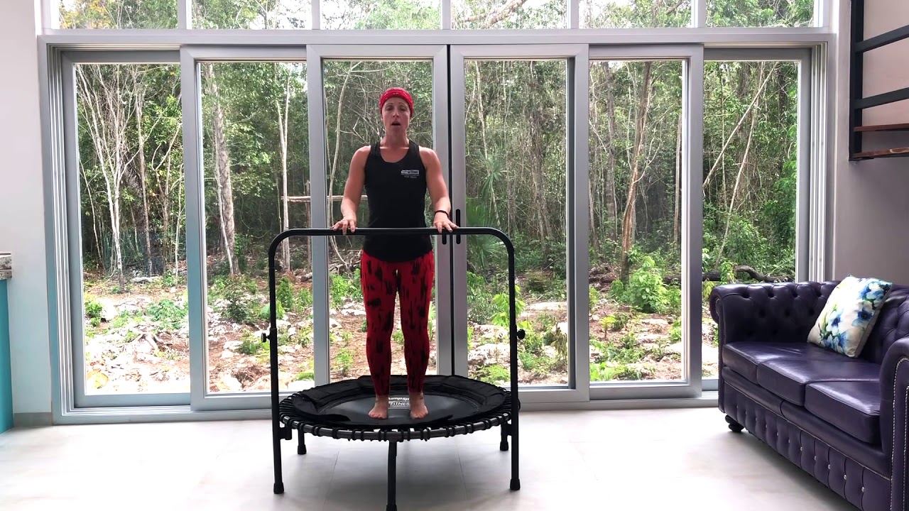 25 Minutes Low Impact Beginners Rebounding Workout on a Jumpsport Trampoline with Stability Bar