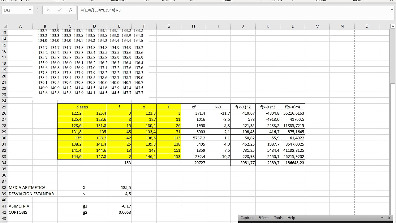 Asimetria y curtosis y estadistica descriptiva usando excel