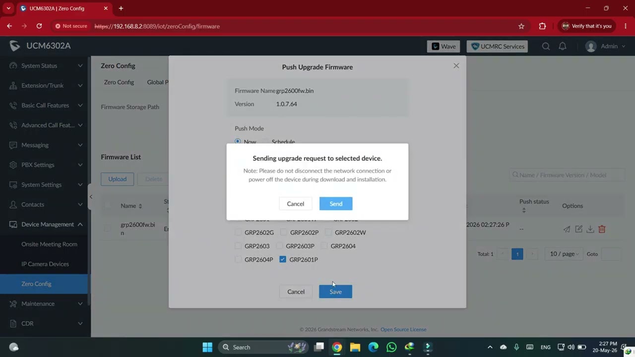 Обновление прошивки Grandstream GRP2601P с помощью метода UCM Push Update | Официальная загрузка ...