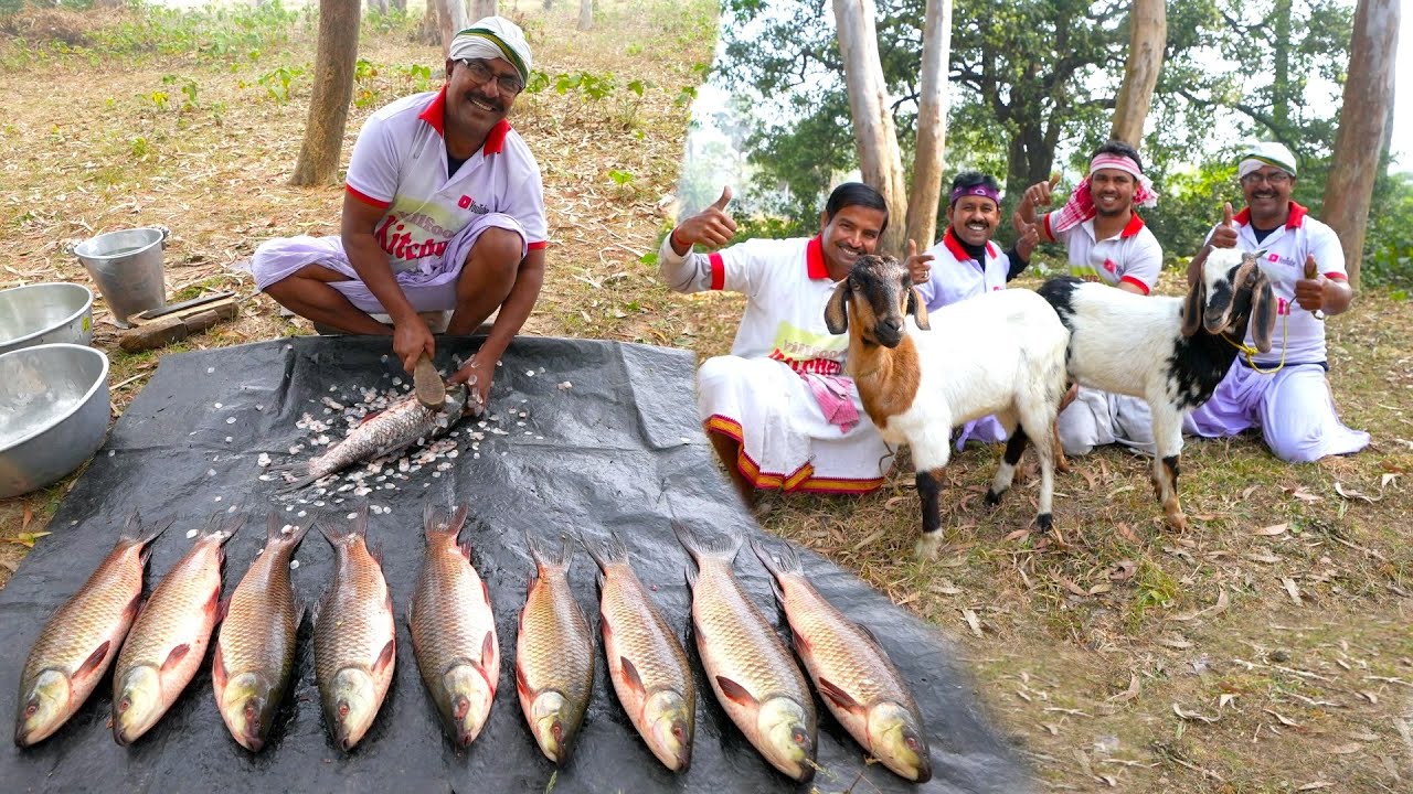 Winter special Mutton curry & Rui fish curry cooking for village people | villfood Kitchen