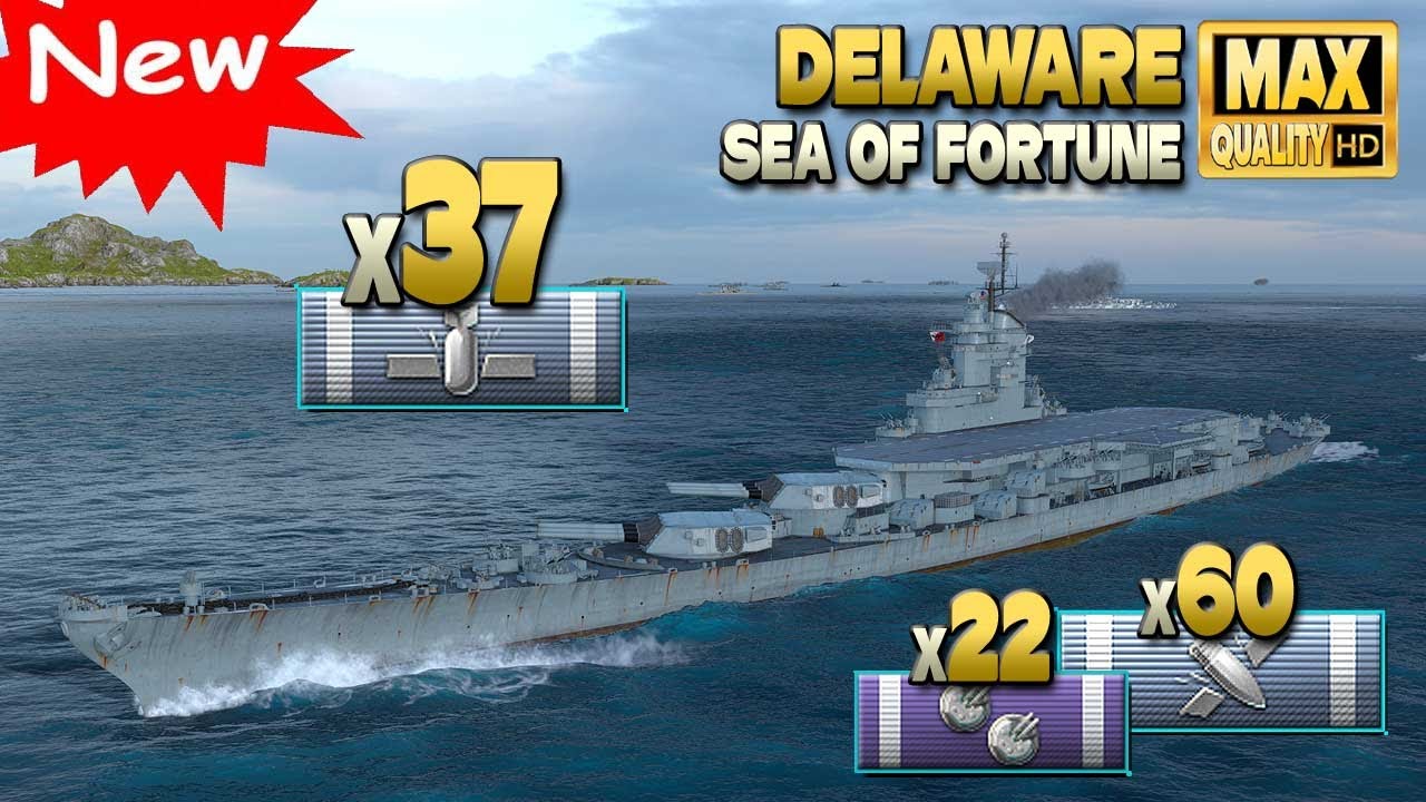 Новый линкор Delaware на карте «Sea of Fortune» - World of Warships