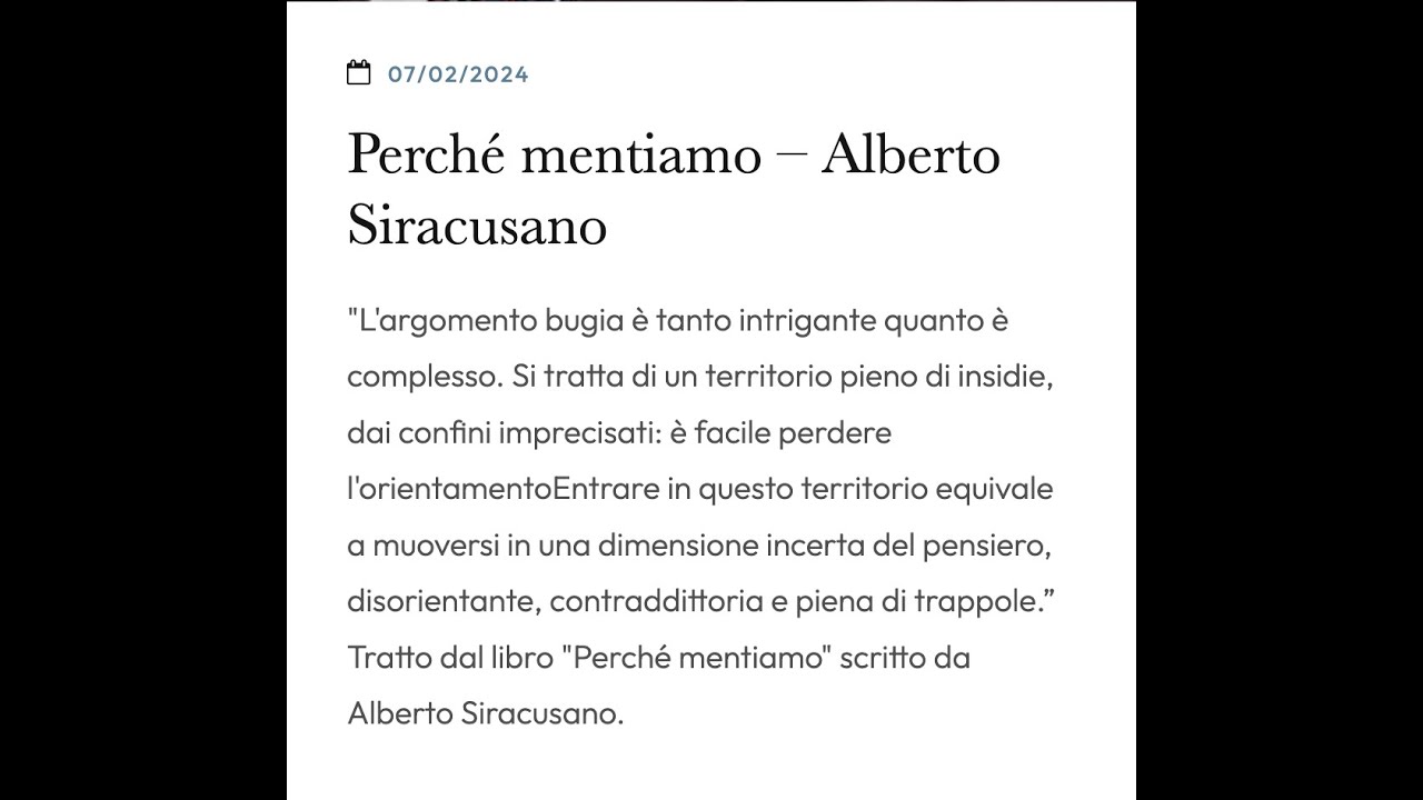 Perché mentiamo - Alberto Siracusano