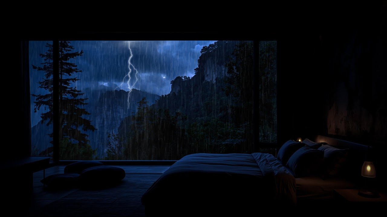 Rainy Night in Luxury Mountain Bedroom 🌙🌧️ Window Rain & Forest Storm Sounds for Deep Sleep