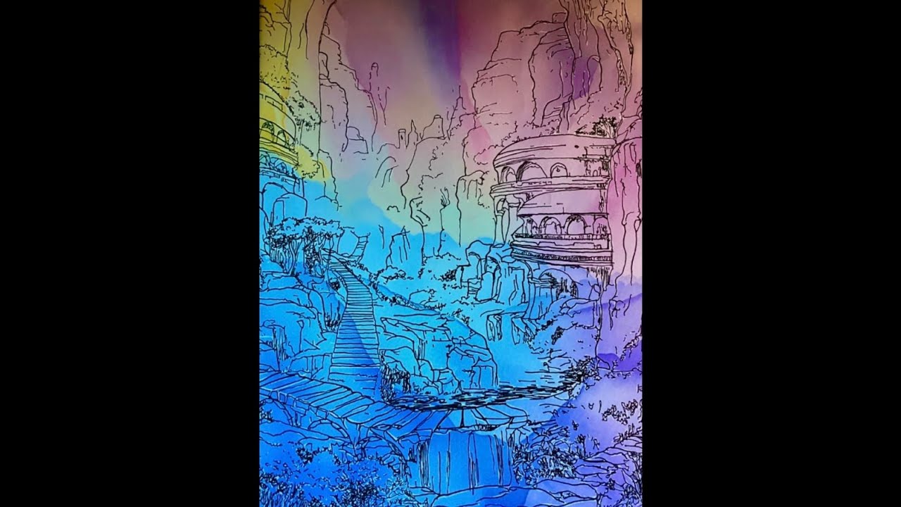 Fantasy Cavern Manor Ink Tracing - Soothing Sped-Up Drawing - Relaxing Video w/ Calming Music