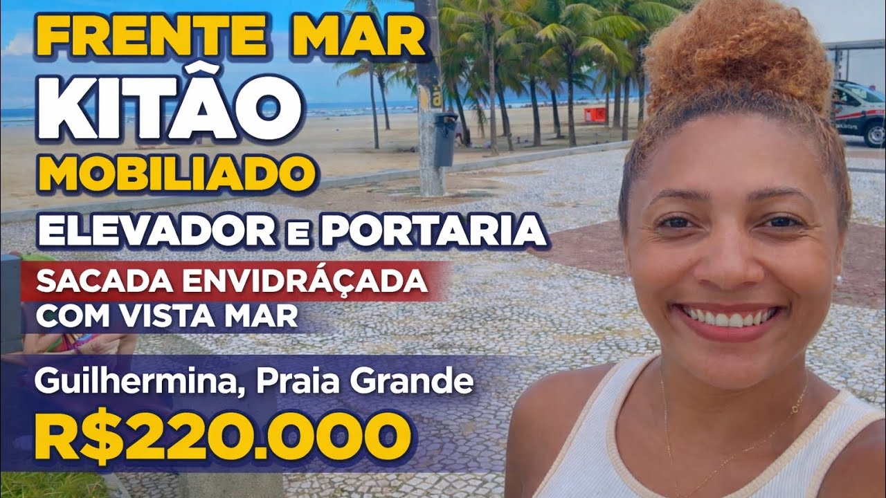 R$220.000 | FRENTE MAR | Kitao Mobiliado | Sacada | Elevador e Portaria | Guilhermina, Praia Grande 