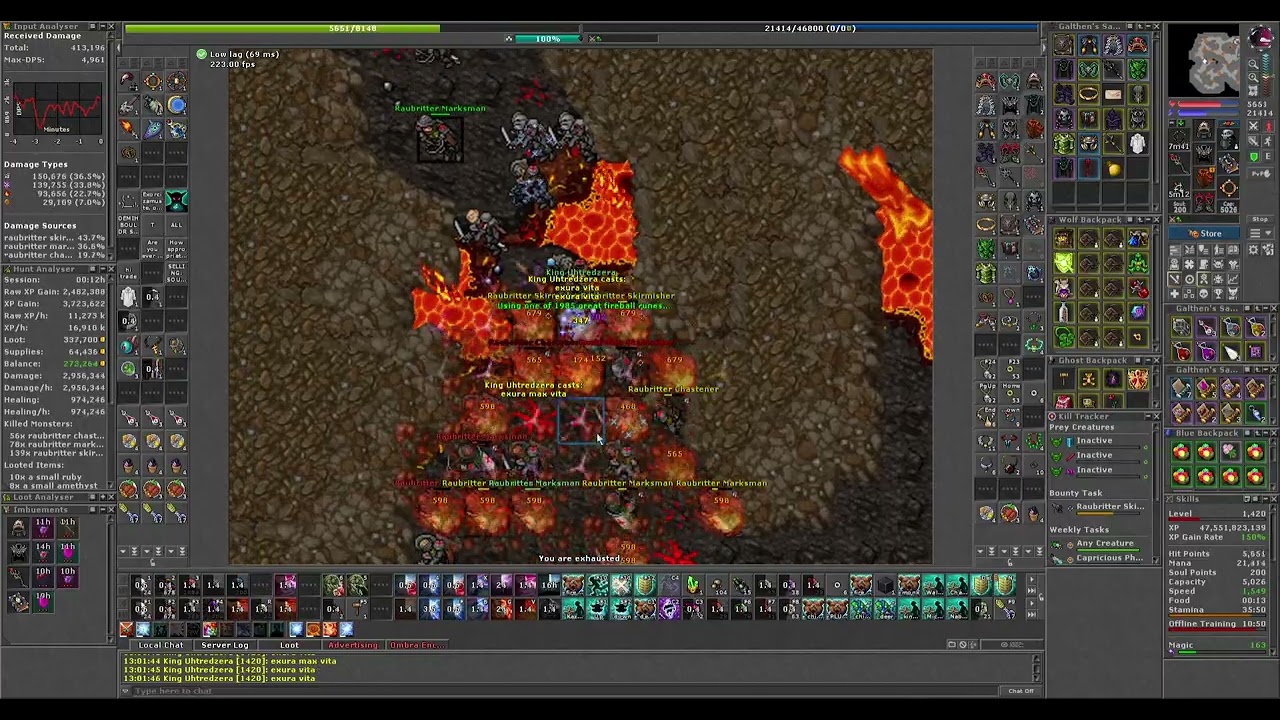 Tibia Bloodfire Gorge (Raubitter Underground) &ndash; MS 1400 Solo Hunt (11&ndash;12KK Raw XP)