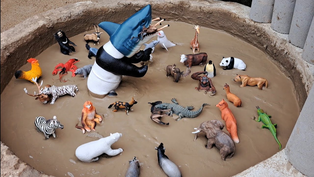 Animais de Plástico Presos na Lama Vaca Cavalo Elefante Zebra Girafa Tigre Galo Urso Panda Crocodilo