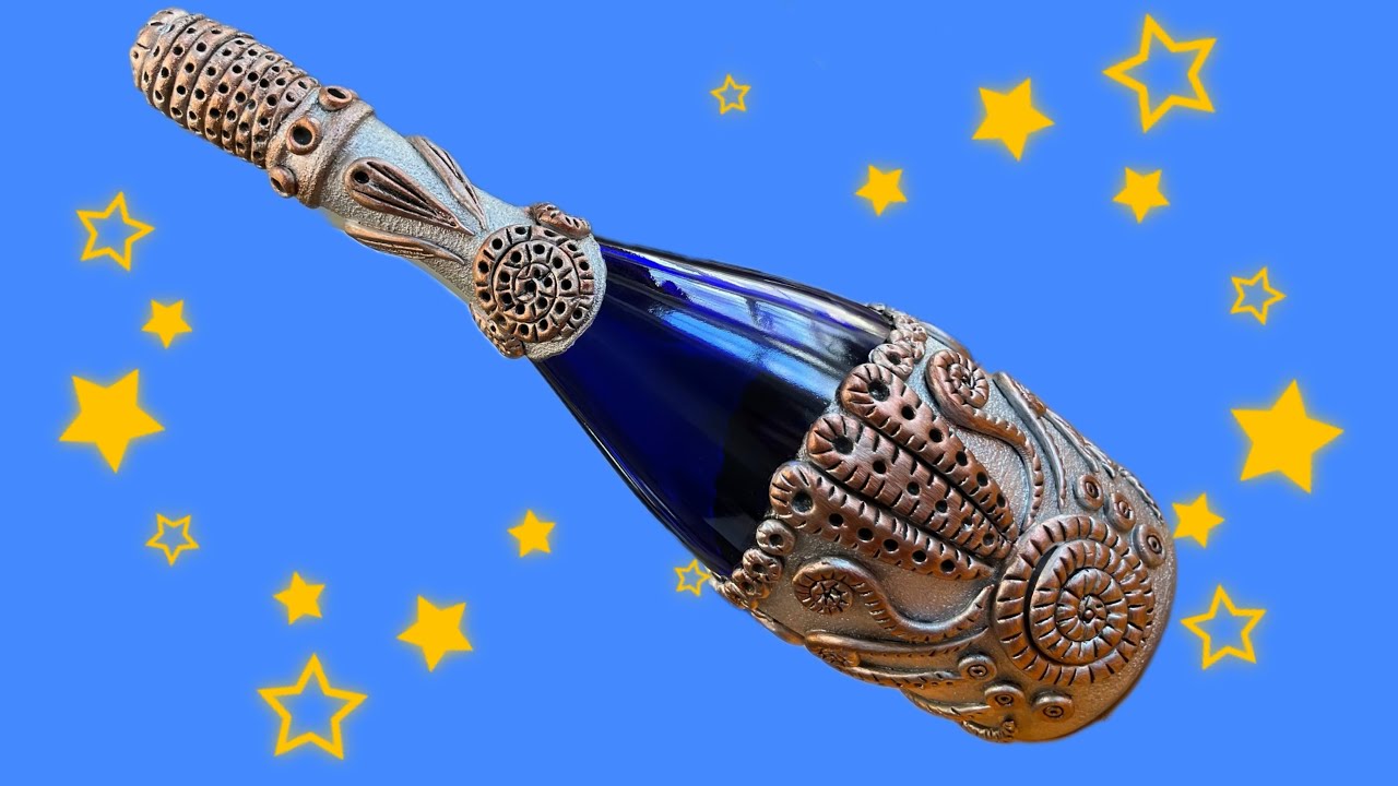 BOTELLA DECORADA con efecto metalizado / porcelana fría/pasta flexible /porcelanicron