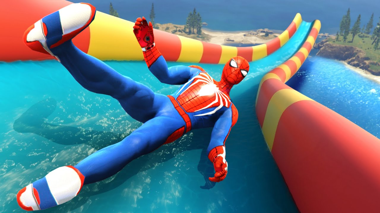 SPIDERMAN CRAZY WATERLIDE RAGDOLLING/FALLING in GTA 5