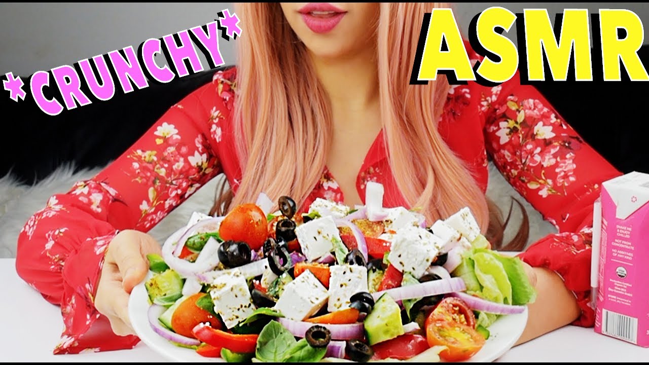 CRUNCHY GREEK SALAD ASMR *relaxing cooking & eating sounds* 먹방