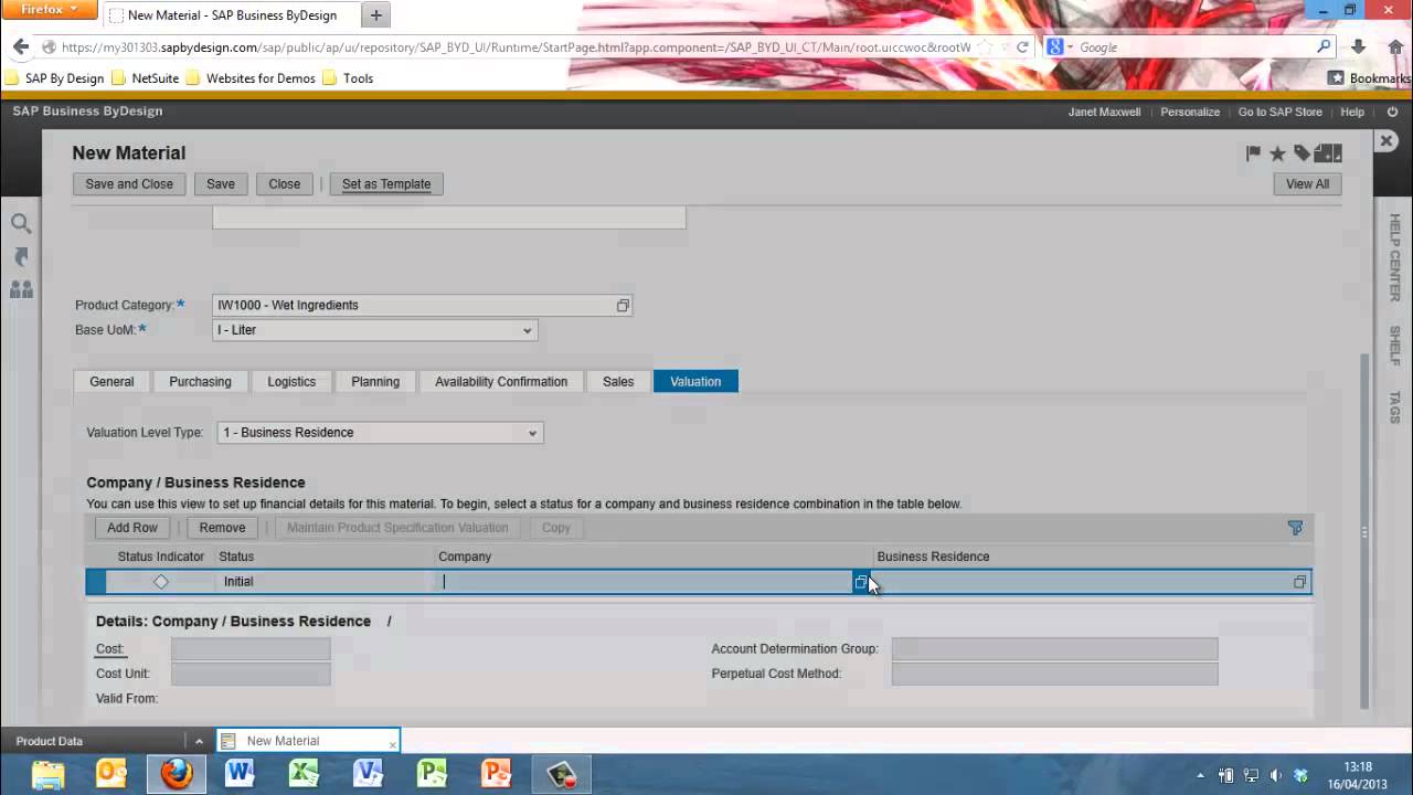 SAP Business ByDesign - Material Creation