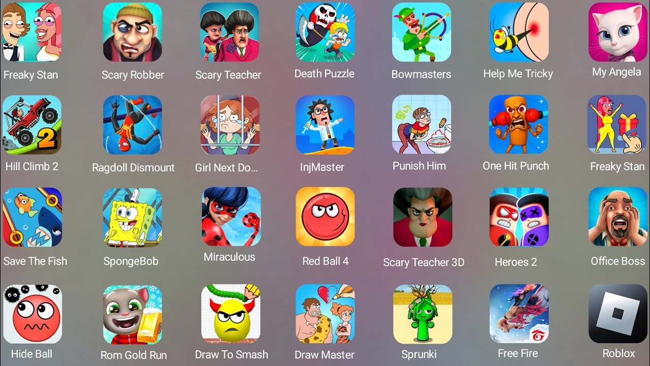Roblox,Freaky Stan,Scary Robber,Scary Teacher 3D,Death Puzzle,Sprunki survival,Office Boss,Heroes 2 