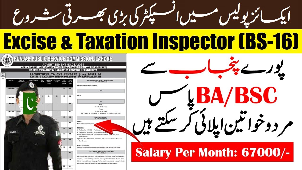 Excise & Taxation Inspector Jobs 2024 | How To Apply For Excise Inspector Job | By Education Updates