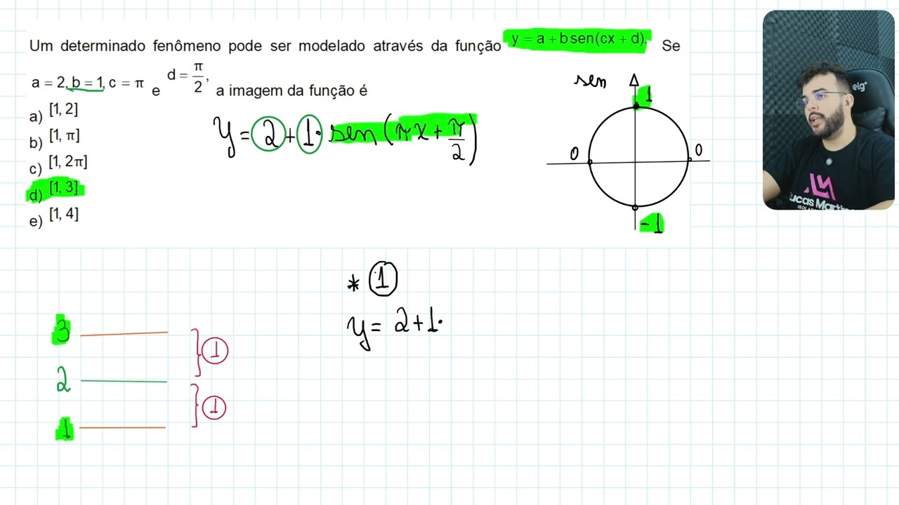 (UEG 2020) Um determinado fenômeno pode ser modelado através da função f(x)=A+Bsen(Cx+D). Se A = 5 e