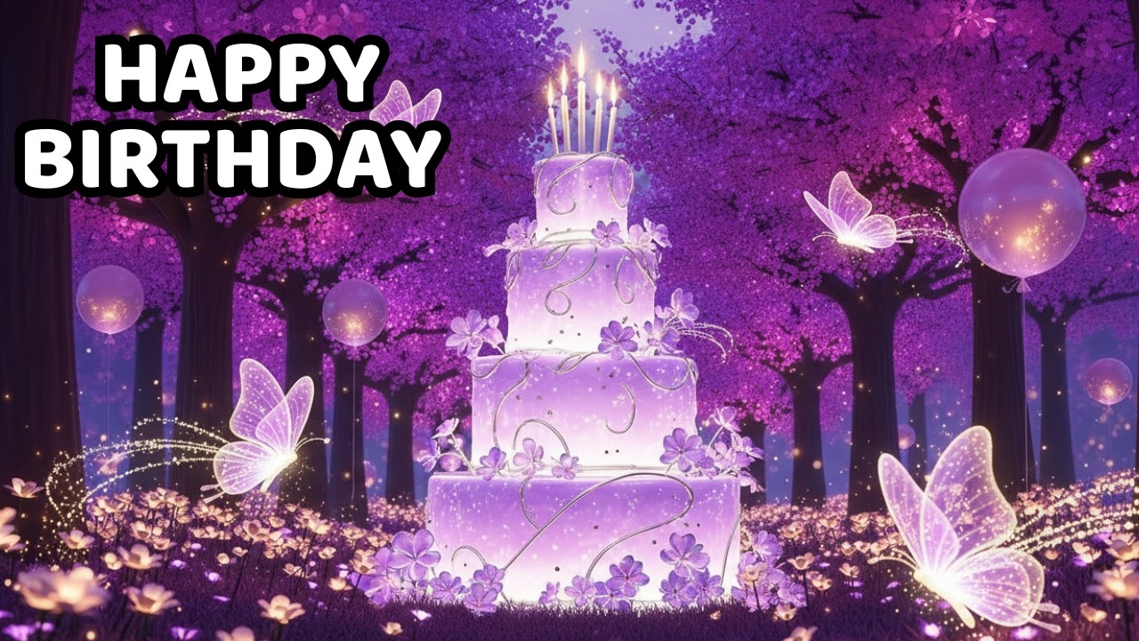 🎂Happy Birthday Song 🎶 | Magical Purple  Butterfly Forest Cake 🦋 Enchanted Birthday Video