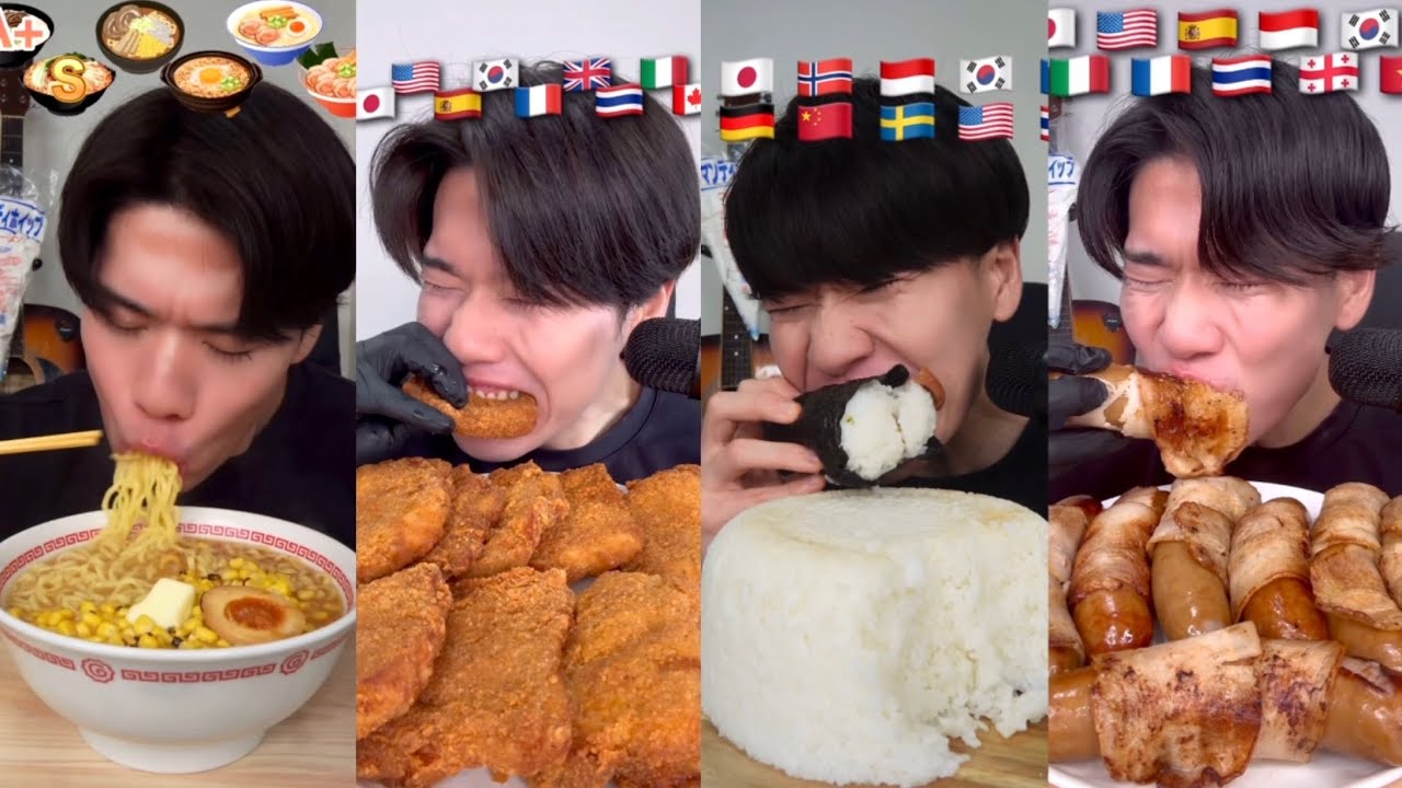 ASMR 背徳ジャンキーフードをドカ食い気絶🍜🍗🍙【咀嚼音/Mukbang】ショート動画まとめver.(BGM無)