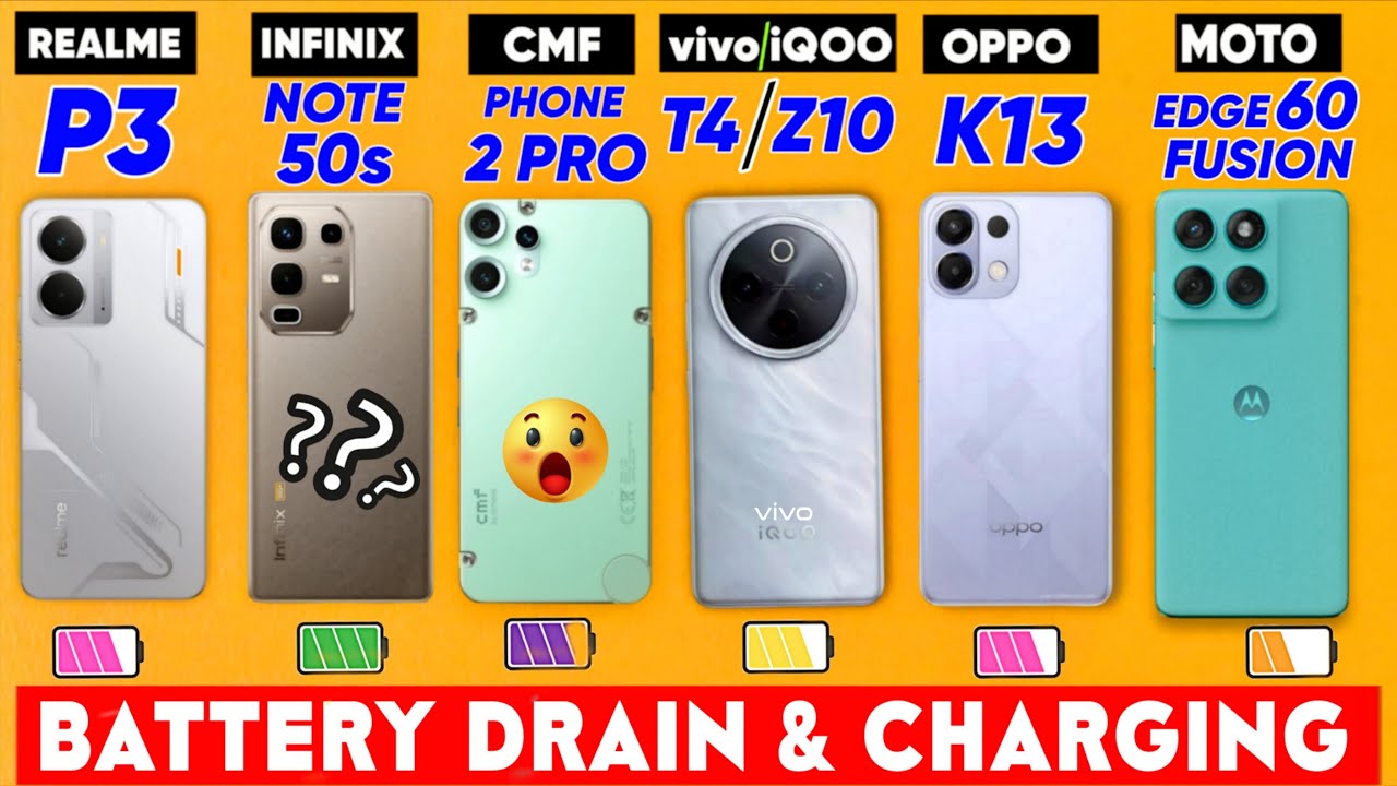 CMF Phone 2 Pro , Infinix Note 50s , OPPO K13 , vivo T4 , Moto edge 60 Fusion - Battery Drain Test