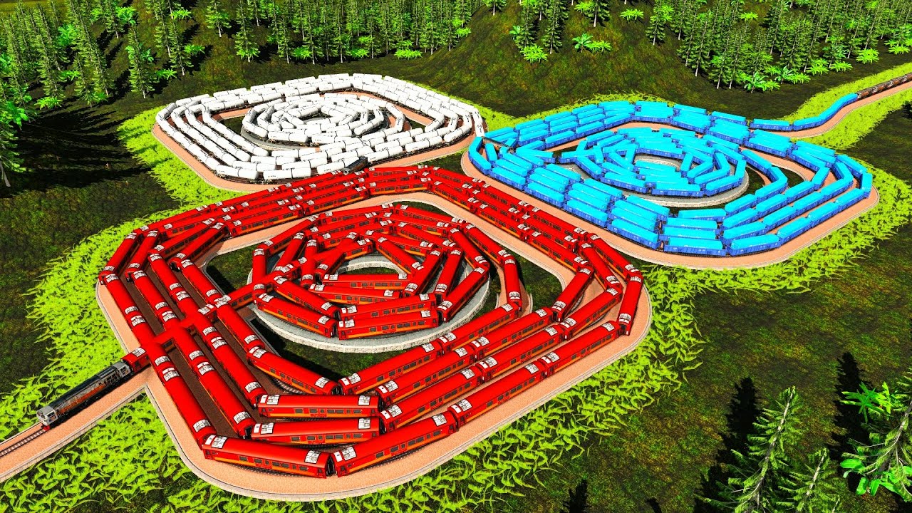 Giant Triple Square Train Track🚦Trains Crossing Triple Square Strange Maze Track🚂Trainz Simulator 19